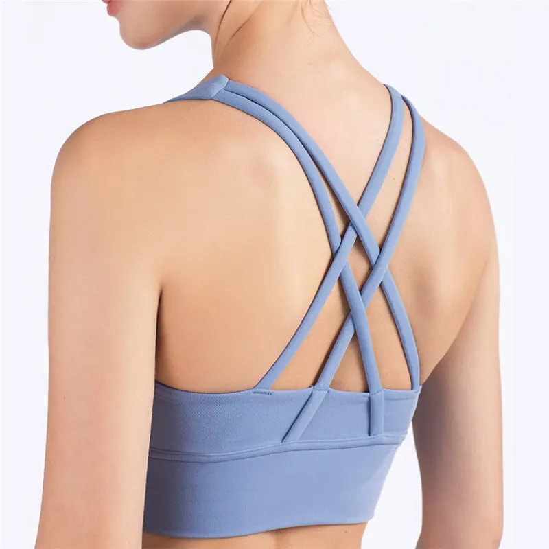 blue sports bra with built in cups