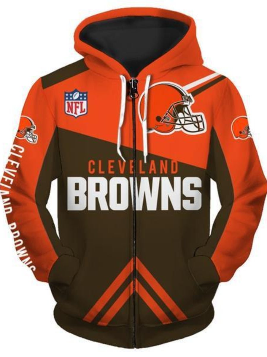 Men Cleveland Browns Hoodie 3D Floral NFL Drawstring Hooded Sweatshirt