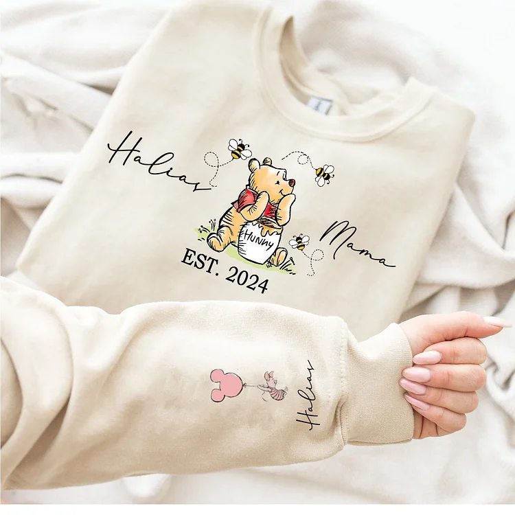 Custom Mama Bear Sweatshirt With Kid Name on Sleeve