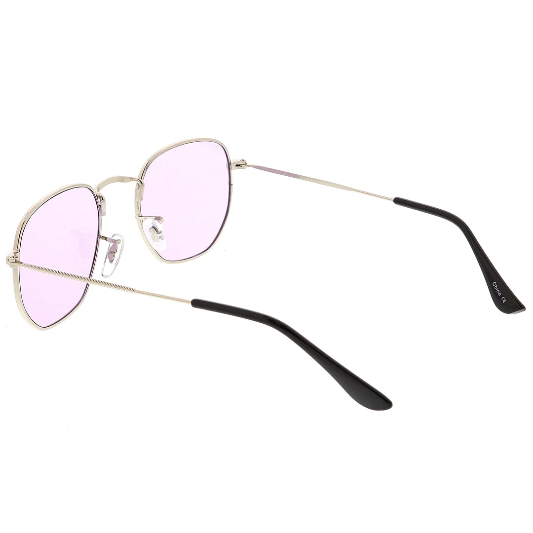 Modern Geometric Hexagonal glasses Metal Slim Arms Colored Tinted Flat Lens 51mm