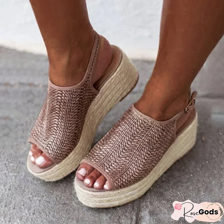 Women Platform Sandals Summer Vintage Peep Toe Weaving Shoes