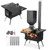 [US Local Warehouse] Portable Wood Burning Stove with Stainless Steel Construction Compact Tent Stove Chimney Pipes Included Firewood Stoves for Outdoor Heating & Cooking Ice Fishing Hunting