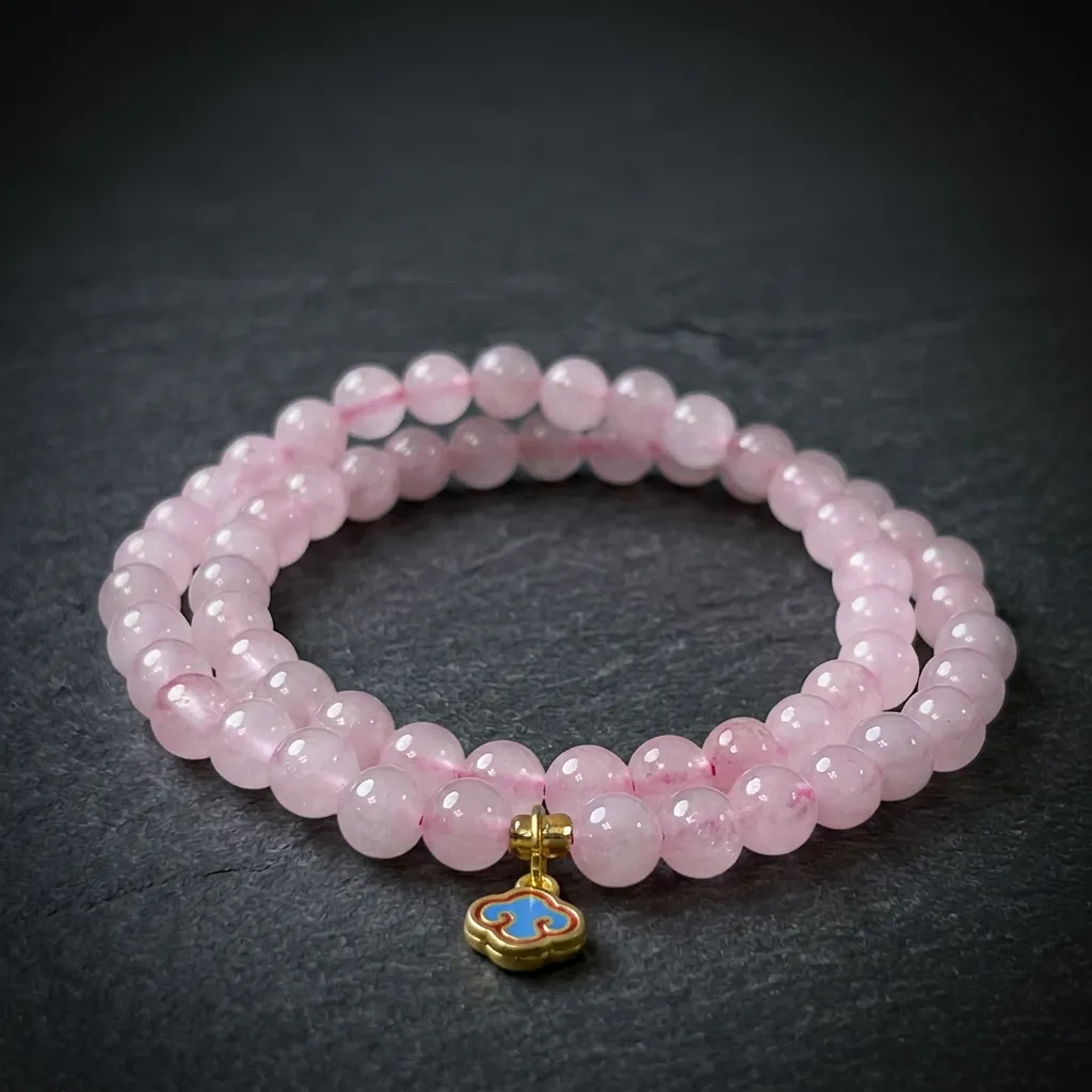 Rose Quartz Double-Wrap Bracelet with Celestial Cloud Charm | JiStones Celestial Cloud Charm - Rose Quartz