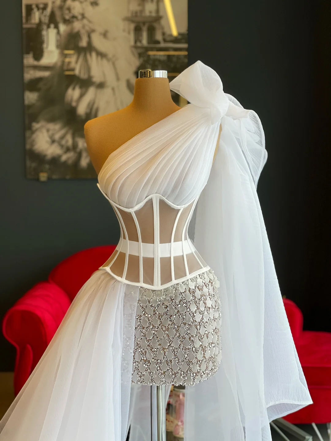 White Corset Dress Sequin Hand Made