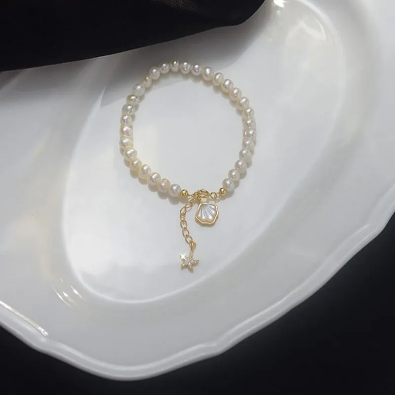 Shell starfish baroque freshwater pearl bracelet