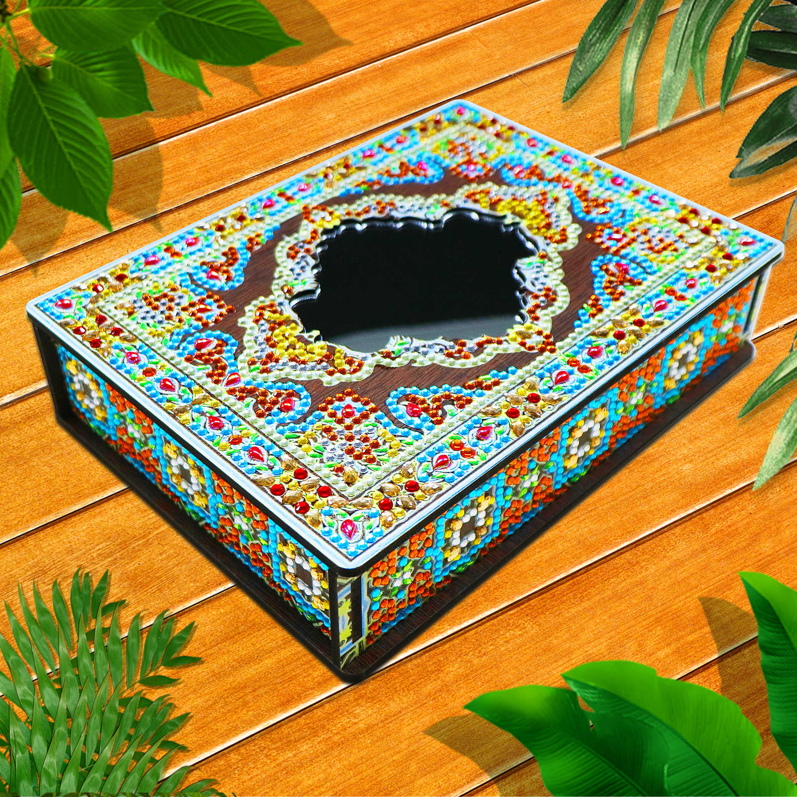 Classic Mandala Style Storage Box Fragmented Ornament Cosmetics Collection (with Acrylic Decorative Mirror)