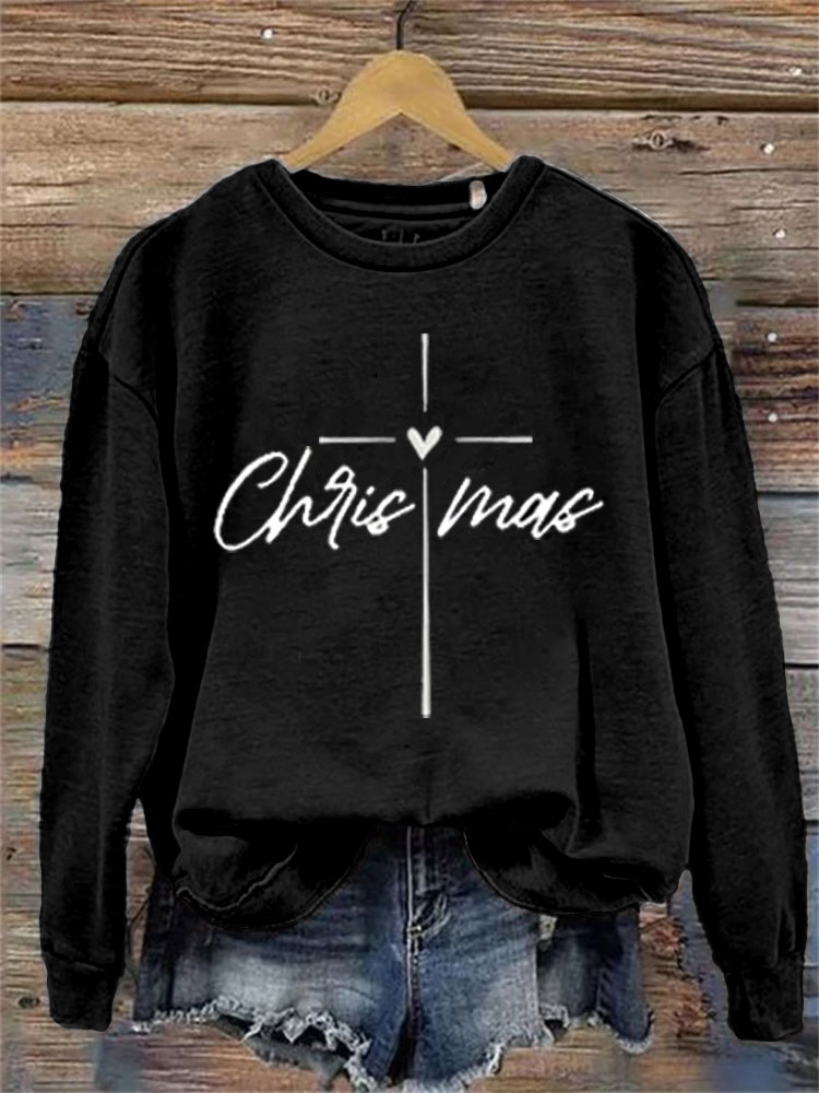 Comstylish Women's Vintage Faith Christmas Cross Printed Sweatshirt