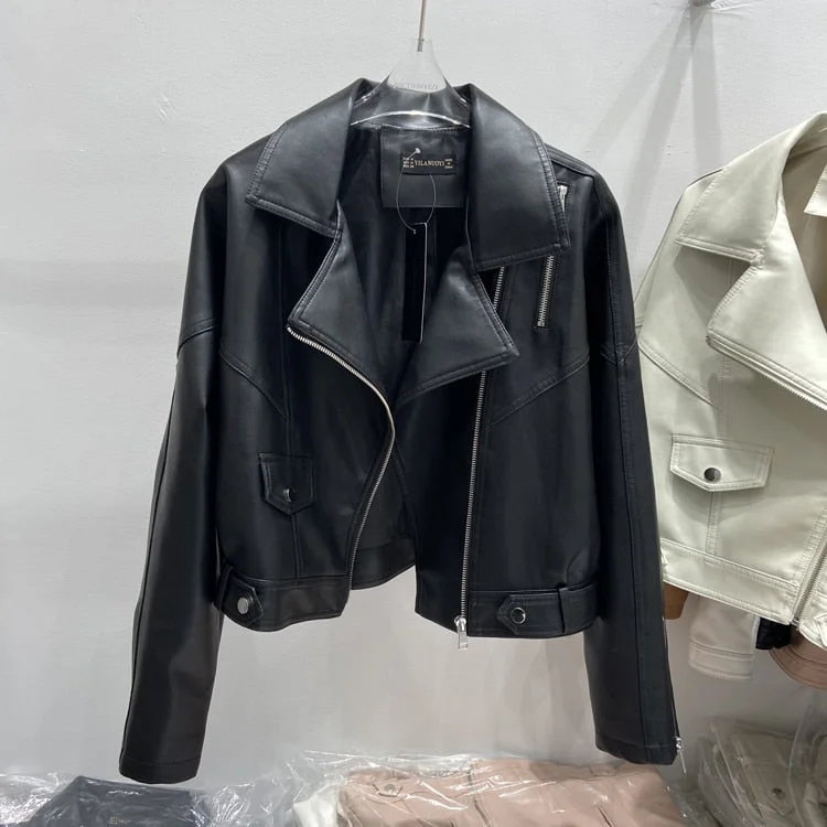 FTLZZ Spring Autumn New PU Leather Short Jacket Women Casual Female Loose Streetwear Coat Moto Bike Soft Faux Leather Outwear
