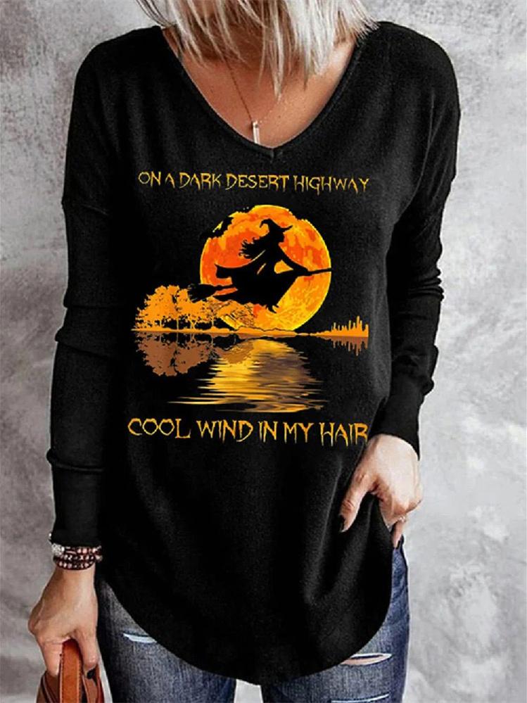 Women's Long Sleeve V-neck Graphic Printed Top
