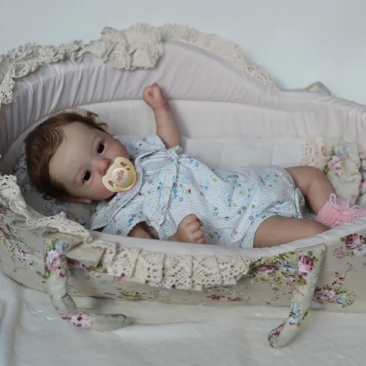 18" Real Lifelike Cute Awake Reborn Newborn Doll Named Rilada with Brown Hair with Heartbeat💖 & Sound🔊 Rebornartdoll® RSAW-Rebornartdoll®