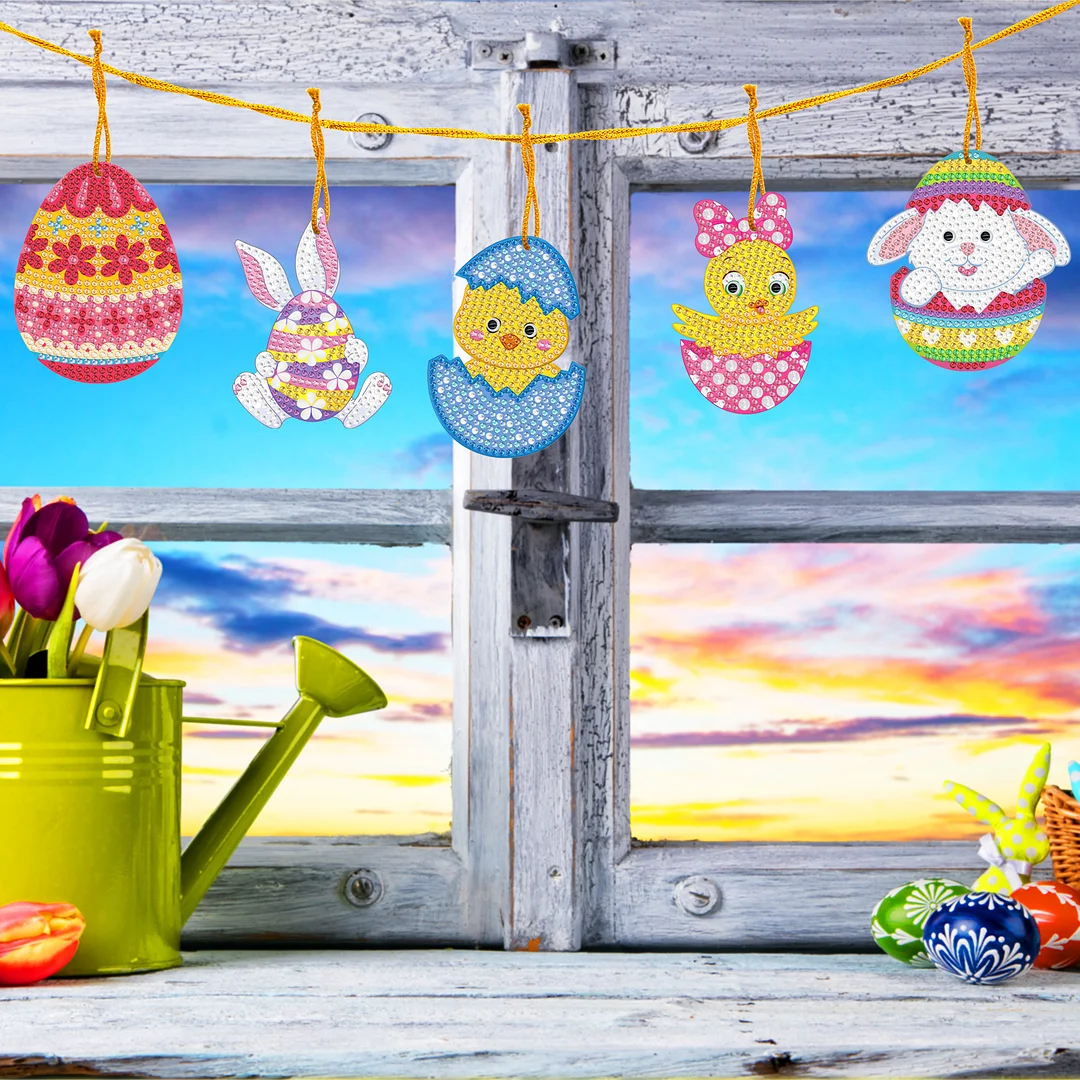 10pcs Christmas Diamond Painting Ornament Chicken Eggs (Single-sided Shaped Diamond)