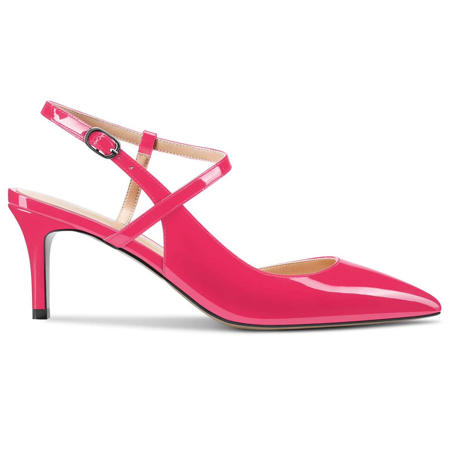 65mm Women Slingback Pumps Ankle Strap Jenlove Stiletto Mid Heel Close Pointed Toe Dress Shoes-MERUMOTE