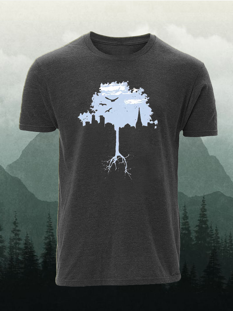 Industry Environmental Tree Print Short Sleeve Men's T-Shirt