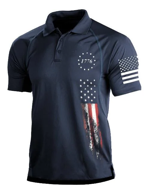 Men's 1776 Independence Day American Flag Print Patriotic Short Sleeve POLO