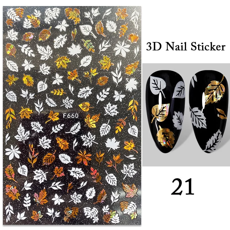 Iridescent Feathers 3D Nail Stickers Holographic Laser Flower Leaf Stickers Spring Summer Slider For Nails Manicures Decoration-Nail Inspo