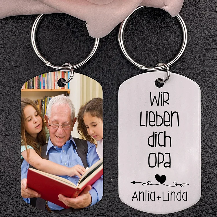 Kettenmachen Personalisierbarer Foto & Text Schlüsselanhänger-Wir lieben Opa-Geschenk für Großvater