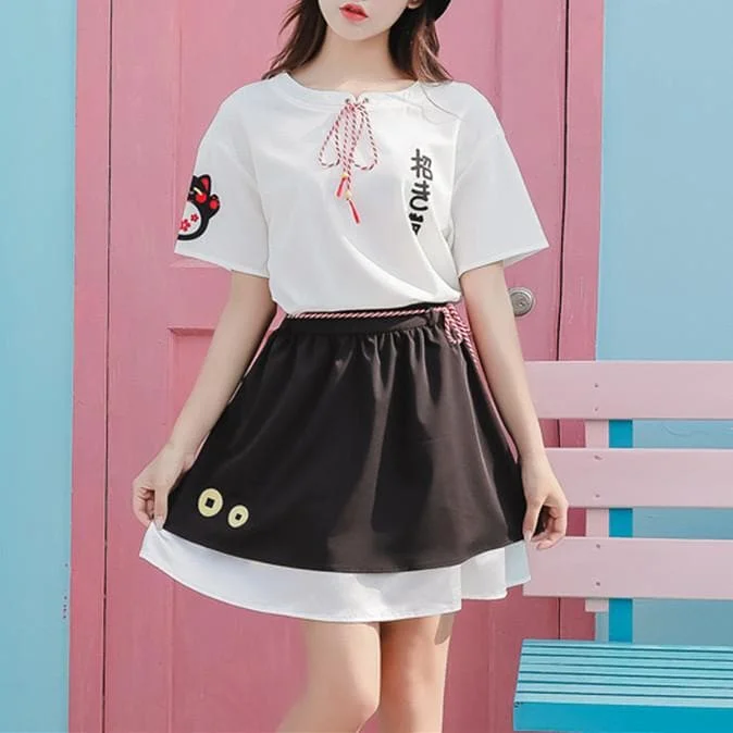Kawaii Fortune Cat Shirt/Skirt Set SP13789
