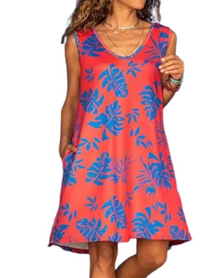 Crew Neck Print Vest Pocket Dress | EGEMISS