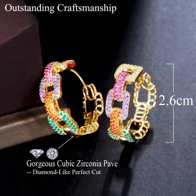 1 Pair Casual Vintage Style Round Rainbow Plating Inlay Copper Zircon Hoop Earrings