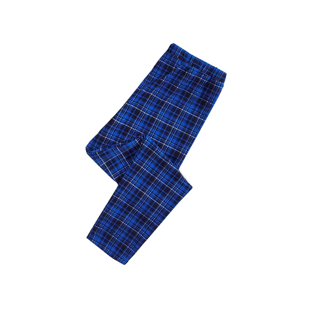 2024 Smile Green Elf Cartoon Pattern Contrast Blue and White Plunger Sleeves with Blue and Black Chambray Pants Family Matching Pajamas