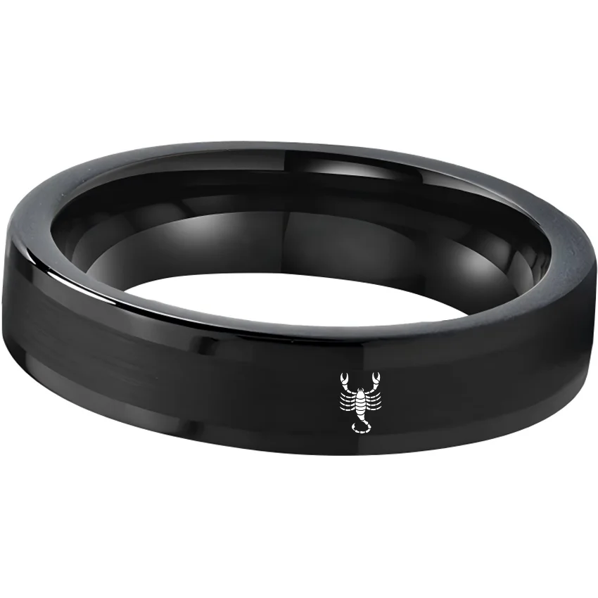 Wedding Fashion Black Scorpio Tungsten Ring and Flat Edge Comfort Fit for Men and Women 4MM 6MM 8MM Width