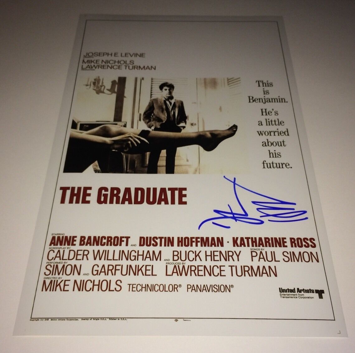 Dustin Hoffman THE GRADUATE SIGNED 11 X 17 Photo Poster painting IN PERSON AUTOGRAPH PROOF