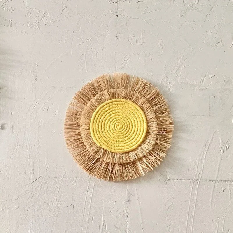 INS Abject Style Woven Straw Hanging Wall Ornaments Boho Macrame Braided Moroccan Tapestry Craft Rustic Homestay Farmhouse Decor