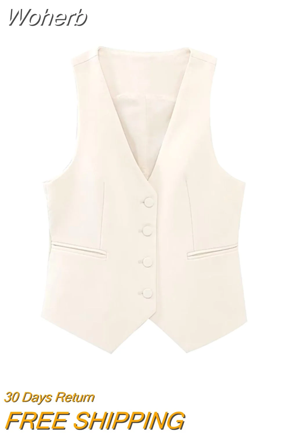 Woherb 2023 Women Spring Women Vests Coats Fashion Casual Solid V-Neck Single Breasted Female Elegant Street Waistcoat Clothing