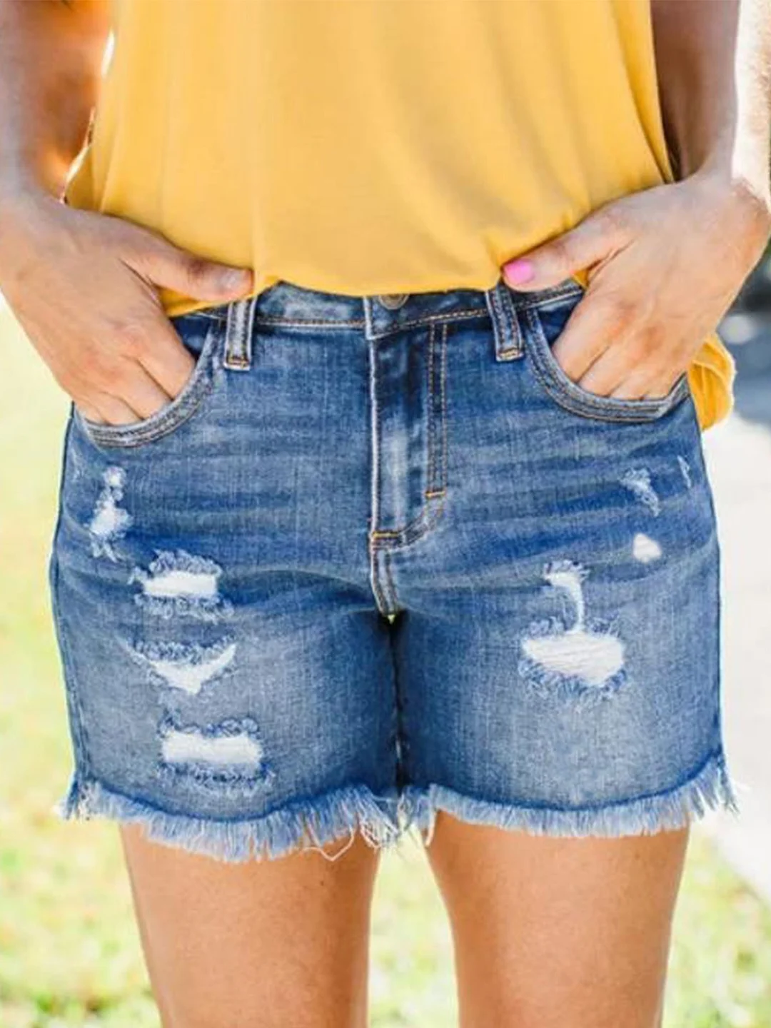 Blue Denim Pockets Simple Shorts | IFYHOME