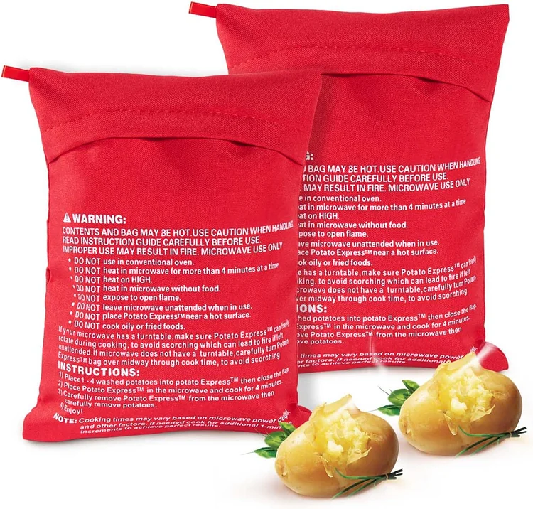 OBTANIM 2 Pack Microwave Potato Bag Reusable Baked Potato Pouch Bag, Red