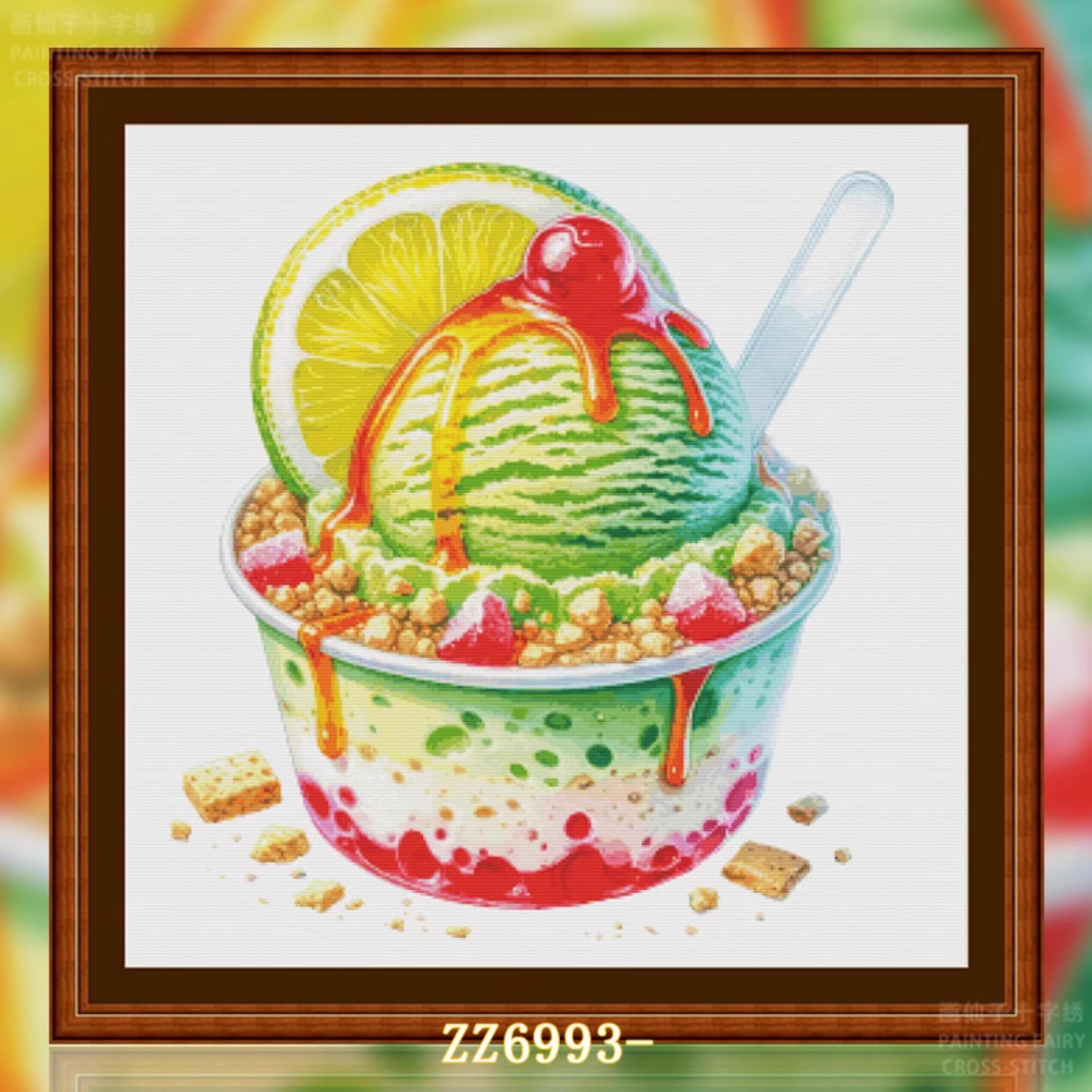 1set DIY Printed Cross Stitch Kit, 【ZZ6993-Vanilla Ice Cream】 Painting Fairy Cross Stitch
