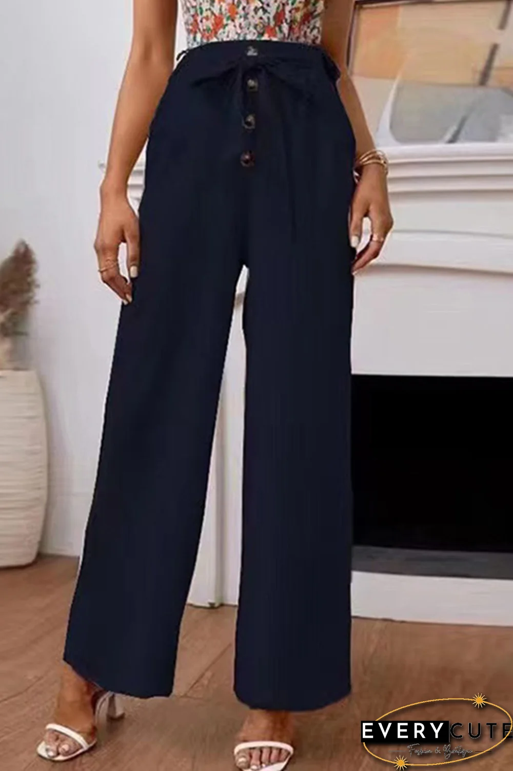 Casual Solid Bandage Straight High Waist Wide Leg Solid Color Bottoms(5 Colors)