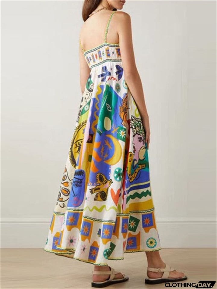Women's Vogue Personality Graffiti Flowy Vacation Midi Sundress