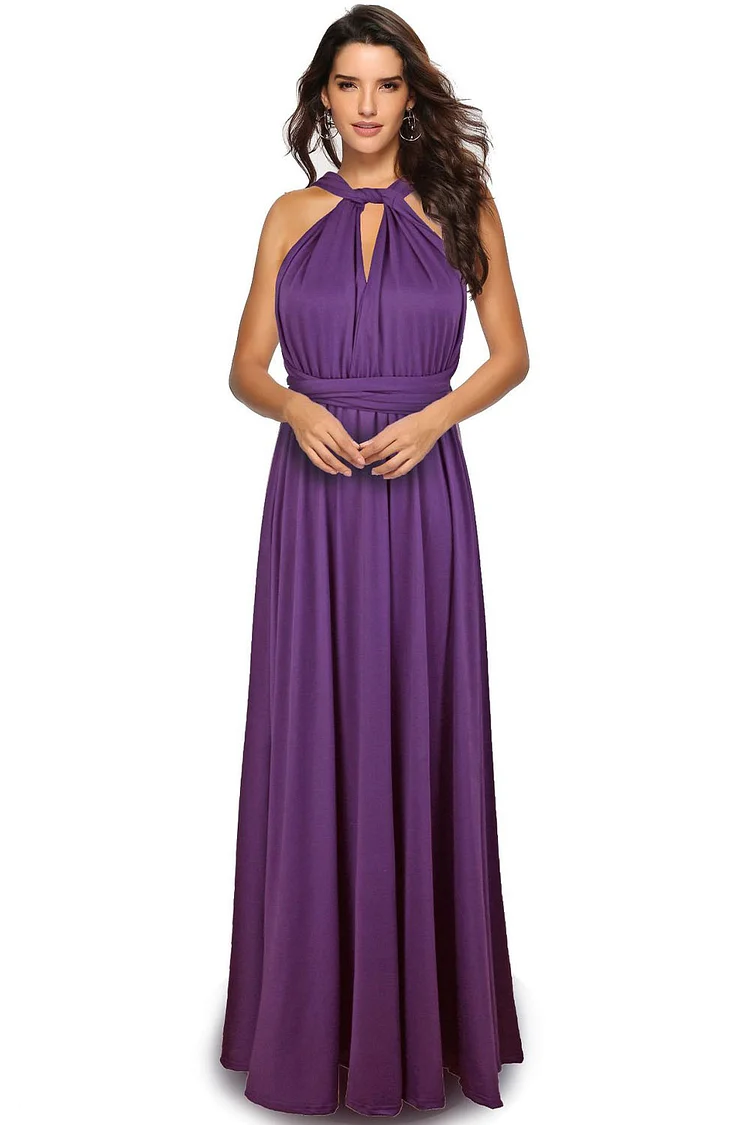 Bridesmaid Grape Solid Sleeveless Multiple Ways Wear Maxi Dress