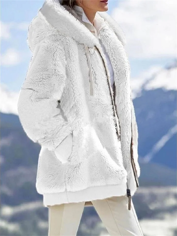 Women's Zip Hoodie Sweatshirt Fleece Jacket Pullover Sherpa Fleece Teddy Zipper Green Blue Purple Plain Round Neck Long Sleeve S M L XL 2XL 3XL / Winter / Fleece lined | 168DEAL