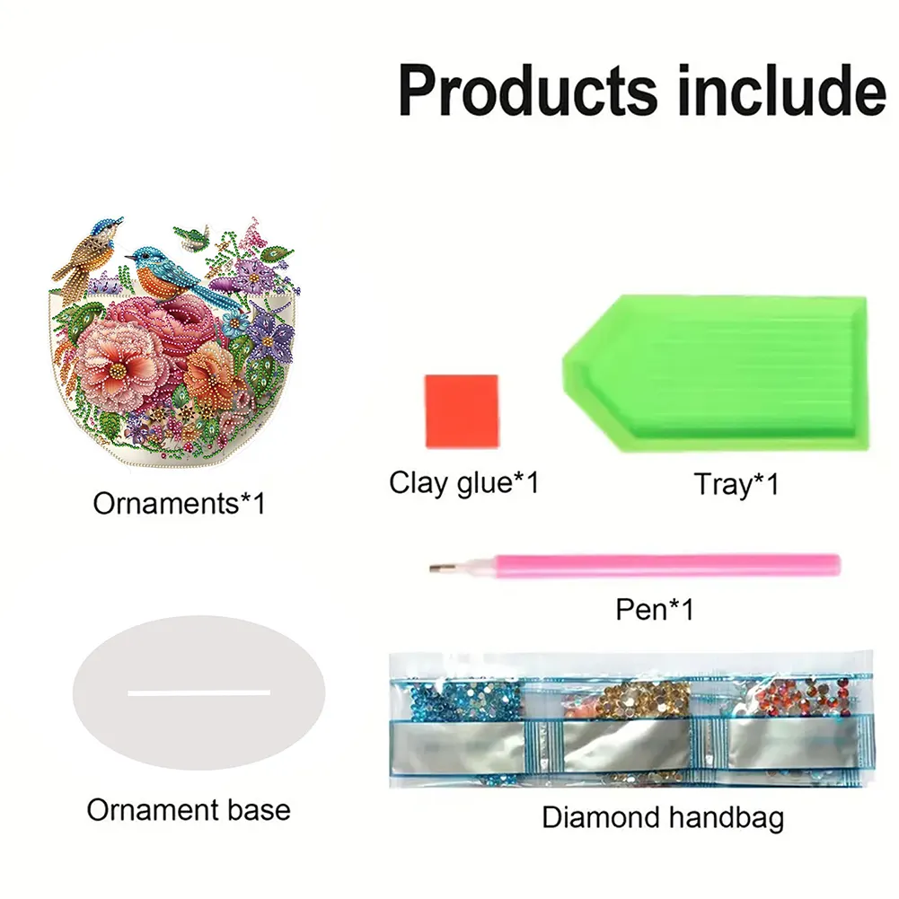 5D DIY Artistic Flower Bird Acrylic Special Shaped Desktop Diamond Art Kit for Desktop Decor