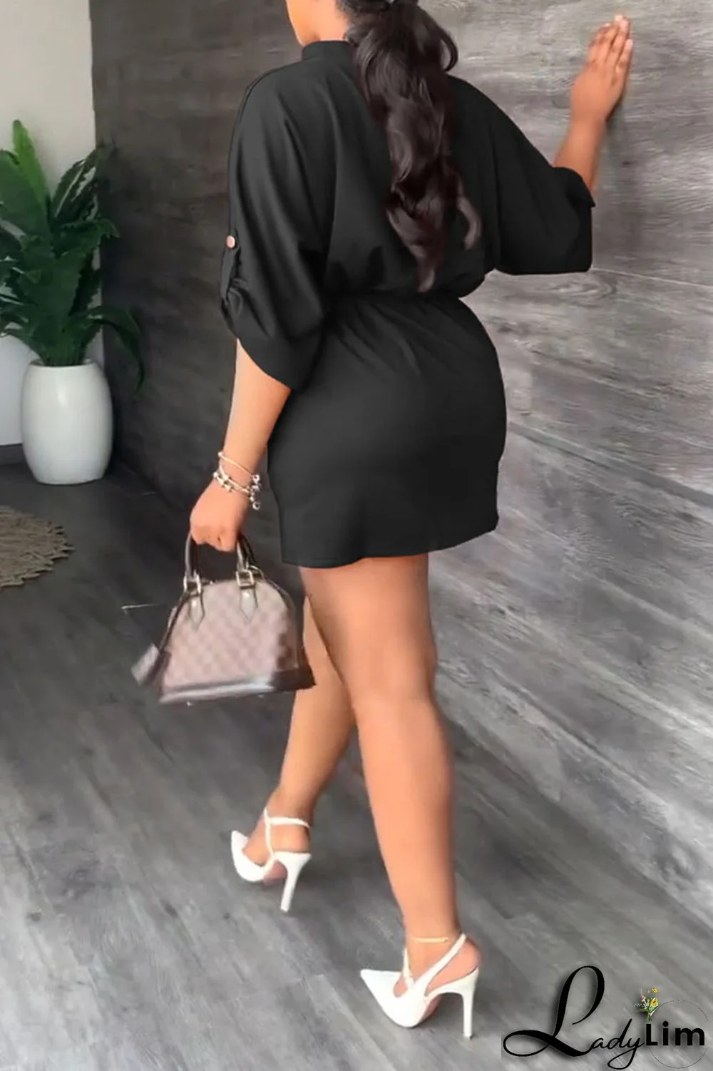 Tangerine Casual Solid Patchwork Draw String V Neck Straight Dresses