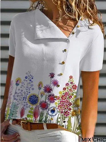 Floral Casual Short Sleeve Tops