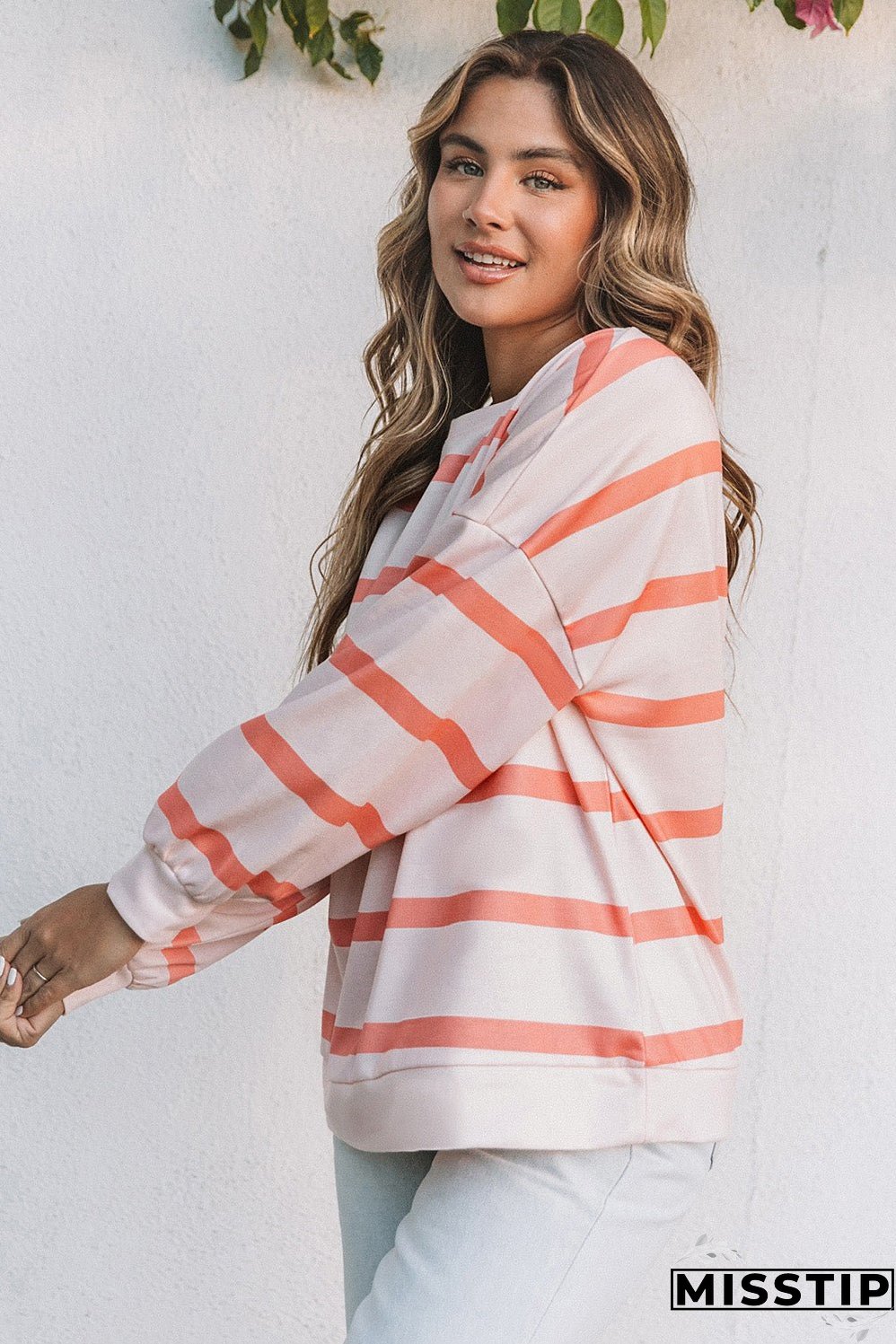Striped Drop Shoulder Pullover Sweatshirt