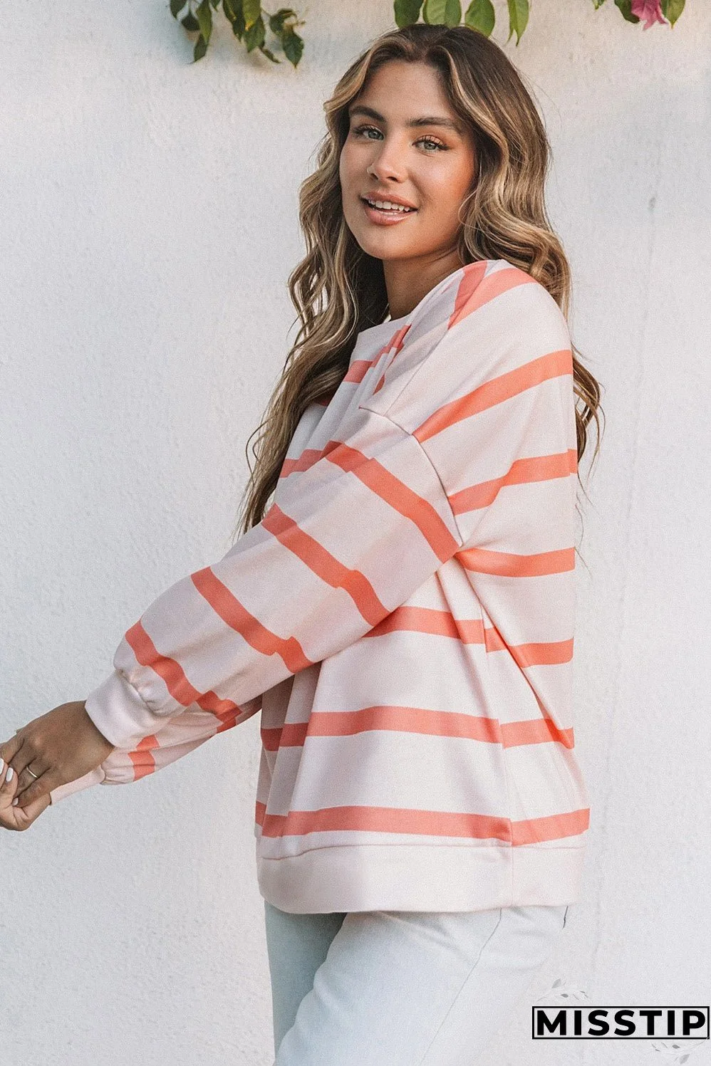 Striped Drop Shoulder Pullover Sweatshirt
