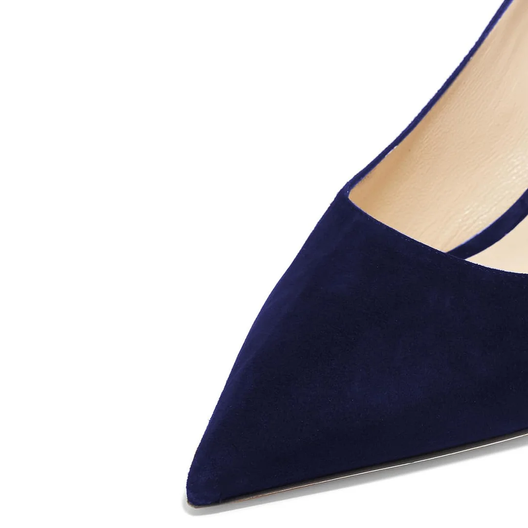 YDN Simple Navy Vegan Suede Pointed Toe Kitten Heel Pumps Shoes