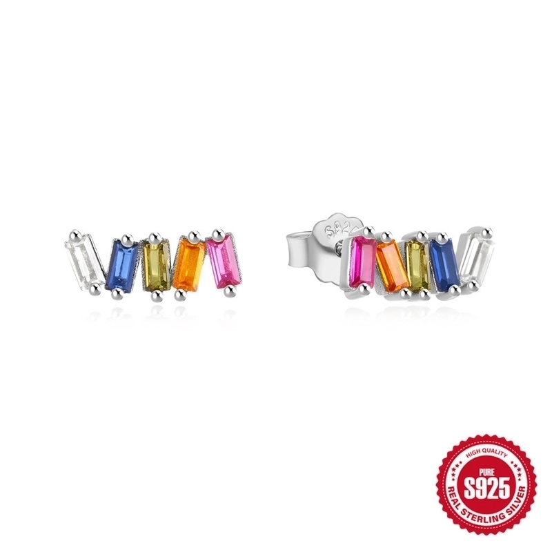 1 Pair 925 Sterling Silver Zircon Geometric Ear Studs