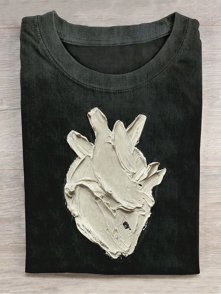 Teecade Teecade Unisex Heart Painting Texture Art Print Round Neck Short Sleeve T-Shirt