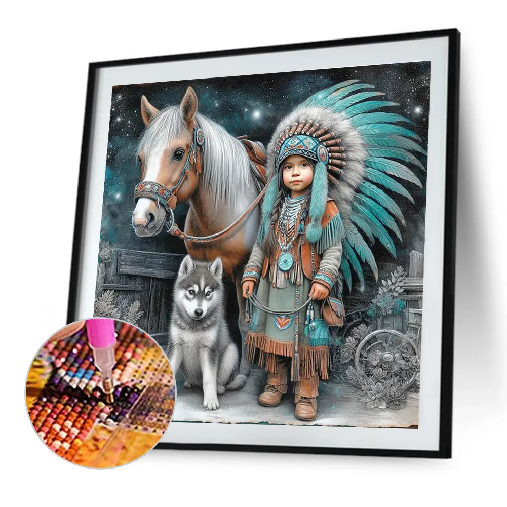 Diamond Painting - Full Round Drill - Indians Horse(Canvas|40*40cm)