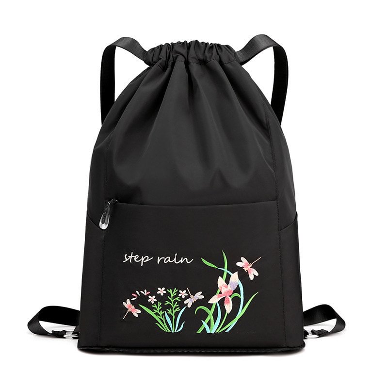Large Capacity Women Backpacks Drawstring Embroidery Portable Foldable Travel Outdoor Waterproof