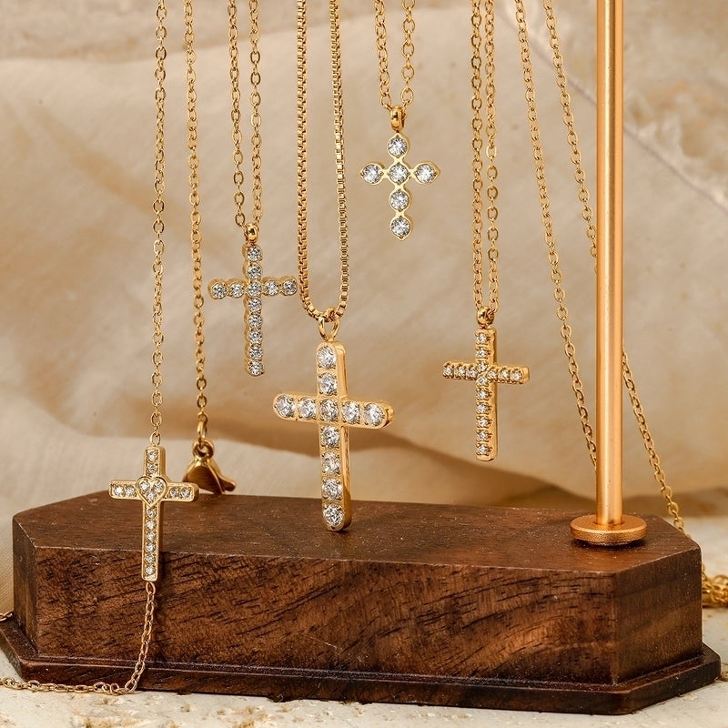 Modern Style Artistic Cross 304 Stainless Steel 16K Gold Plated White Gold Plated Necklace