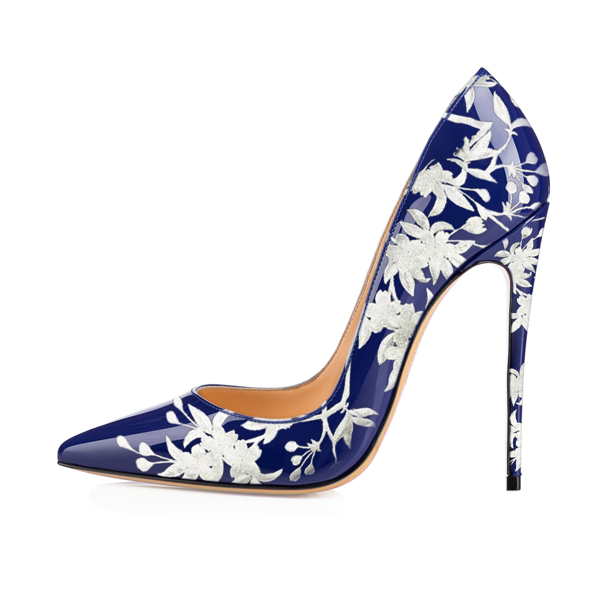 GOOSHOE Navy Floral Pencil Heel Pumps