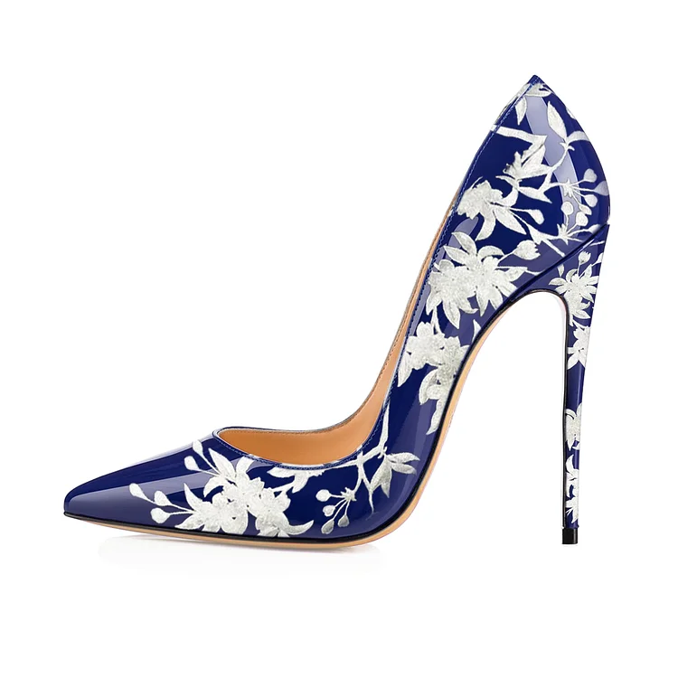 Navy Floral Pencil Heel Pumps Vdcoo