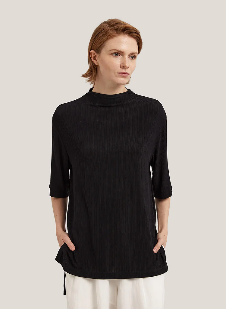 High-Neck Mid-Sleeve Wool-Cashmere Sweater
