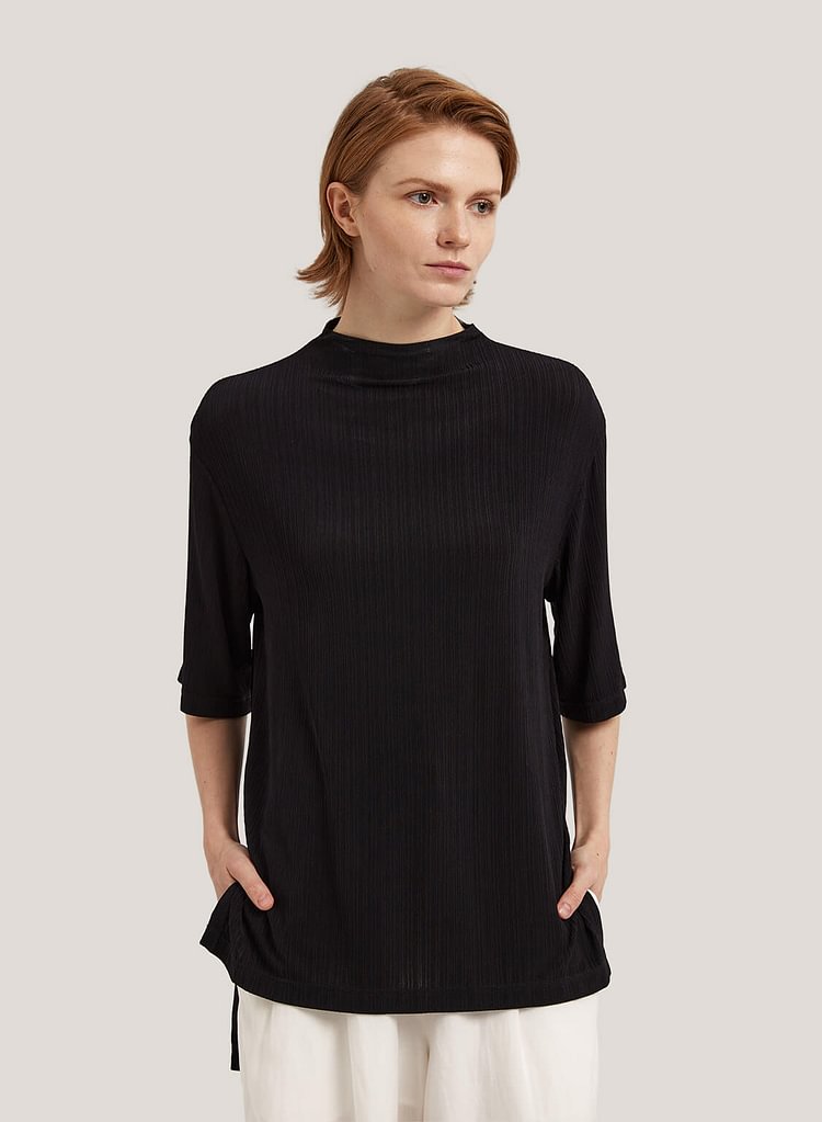 High-Neck Mid-Sleeve 100% Wool Sweater